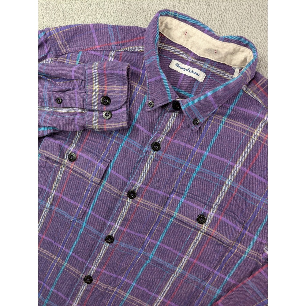Tommy Bahama Mens Large Purple Plaid Flannel Button Down Shirt T323658